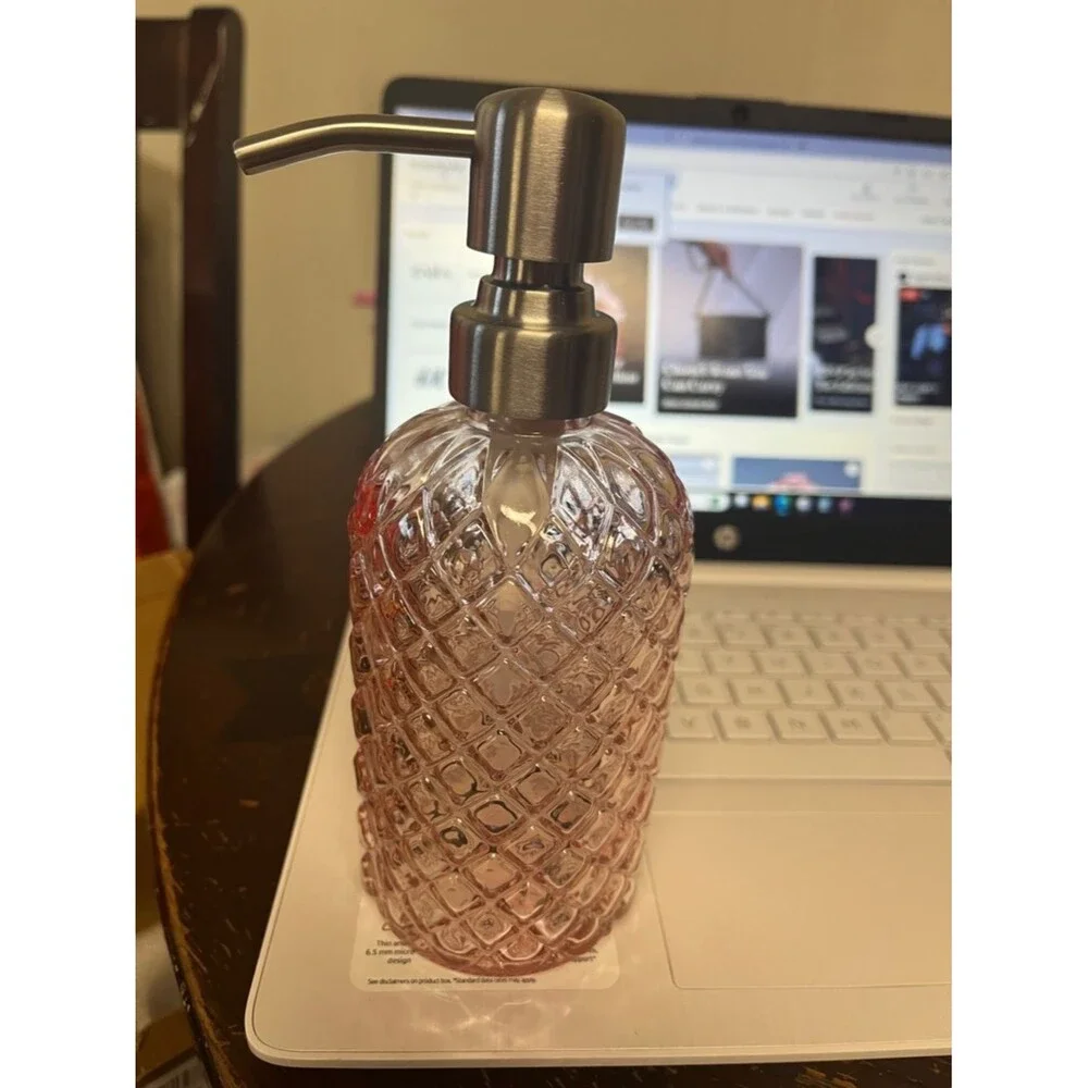 2 Pack Pink Glass Pump Dispenser Kitchen Bathroom